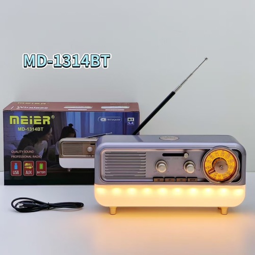 外贸复古收音机MD-1314BT氛围灯创意多功能插卡音响多波段调频