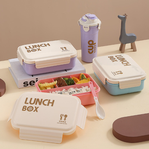 跨境大容量可微波加热学生饭盒水杯套装上班族便携分格午餐盒批发