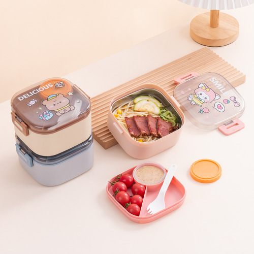 跨境儿童便当盒可微波炉上班族午餐盒正方形不锈钢饭盒学生水果盒