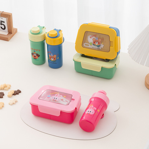 创意学生儿童饭盒水杯套装可微波卡通分格午餐盒水果沙拉便当盒