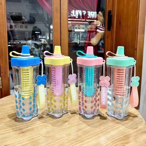 高颜值夏季吸管塑料水杯耐高温茶水分离泡茶杯大容量便携随行水杯