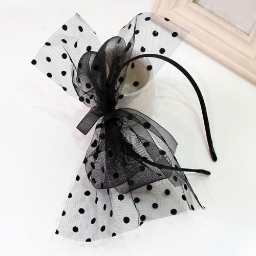 欧美蕾丝多层网纱圆点大蝴蝶结细发箍复古发卡头箍派对舞会头饰