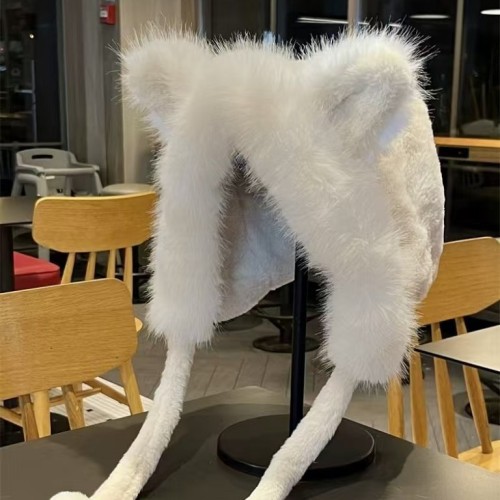 冬天火狐狸耳朵帽子围巾手套一体毛茸茸加厚保暖护女二合一套头