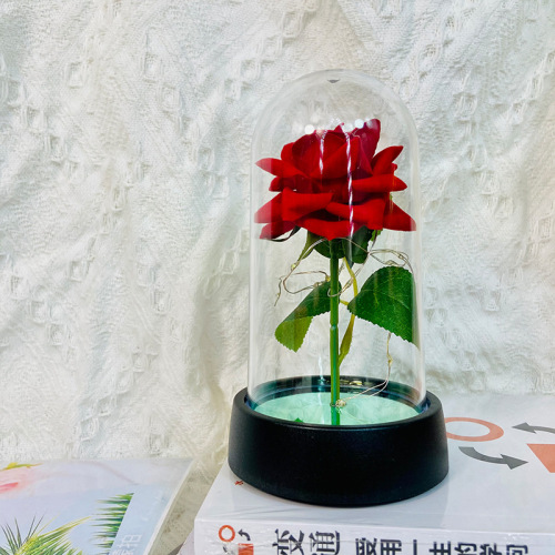 永生花绢布玫瑰花亚克力罩母亲节七夕情人节圣诞礼物创意摆件跨境