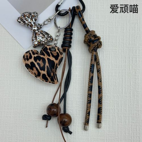 美拉德豹纹系列不规则爱心豹纹蝴蝶结包挂件