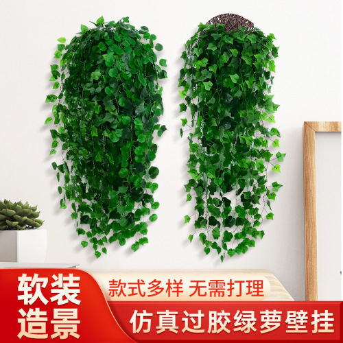 仿真绿萝吊兰 壁挂装饰仿真藤条万年青海棠 绿植挂壁墙饰绿萝