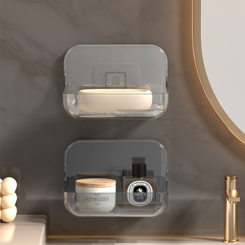 家用高档沥水肥皂盒香皂架卫生间上墙壁挂式双层皂盒免打孔置物架