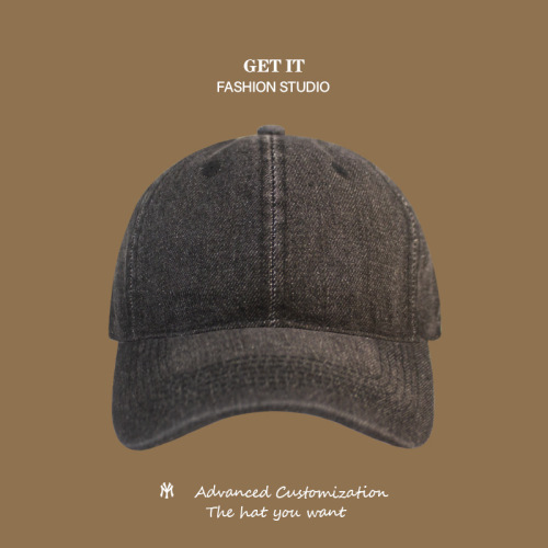 日系鸭舌帽宽松头围深顶棒球帽复古蓝色牛仔运动弯檐软顶帽子男女