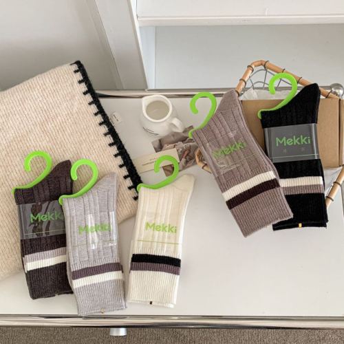 25秋冬新款袜子女加厚双罗口羊毛袜保暖防寒简约韩系女袜中筒袜