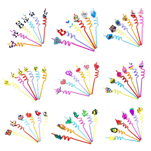 跨境创意造型吸管儿童卡通健康塑料吸管玩具 PVC酒吧派对吸管批发