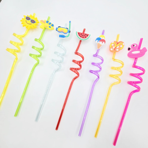 亚马逊跨境夏威夷夏日沙滩吸管海边创意造型螺旋吸管酒吧派对礼品