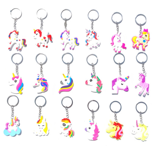跨境新款亚马逊欧美独角兽钥匙扣派对礼品儿童饰品PVC软胶钥匙链