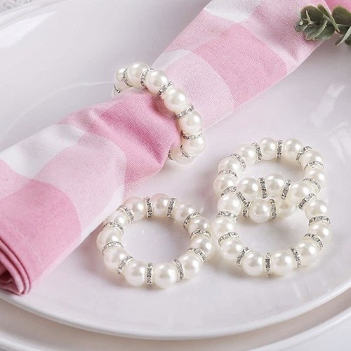 高亮白珍珠+金色钻片9颗餐巾扣镶钻餐巾环餐桌婚庆餐巾圈大珍珠装