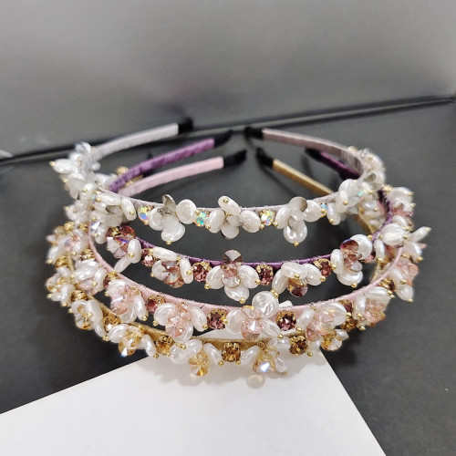 新款网红花朵发箍仿珍珠水钻头箍女超仙气质发卡外出刘海压发头饰