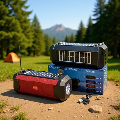 跨境双太阳能板蓝牙音箱带插卡优盘手电筒多功能户外家用音响批发