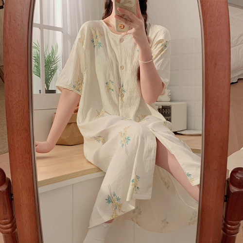 带胸垫短袖新款云朵棉月子服睡衣孕产妇出院怀孕期哺乳喂奶衣长裙