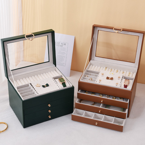 大容量开窗首饰收纳盒防氧化抽屉手表水晶项链饰品戒指收纳盒家用