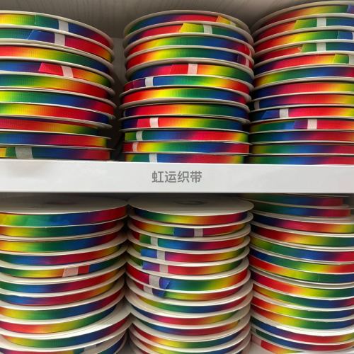 1cm rainbow ribbon rainbow polyester webbing ribbon printed tape size 93/roll