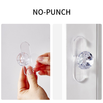 Non-punching self-adhesive sliding door cabinet drawer wardrobe glass window door handle diamond invisible handle hooks