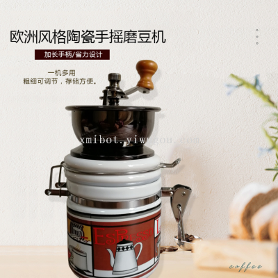 Manual Grinding Machine Ceramic Pot Sealed Can Coffee Grinder round Barrel Manual Coffee Grinder
