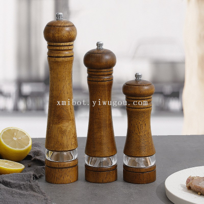 Spot Wood Pepper Mill Transparent Acrylic Ring Grinding Antique Pepper Mill Spice Seasoning Bottle Kitchen Tools