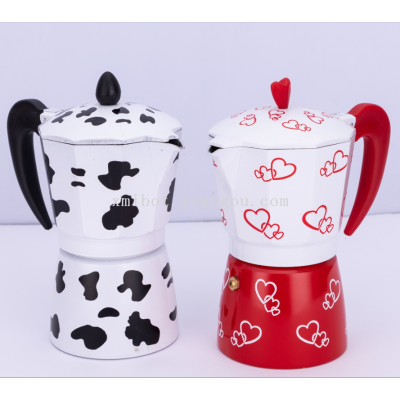 Aluminum Coffee Pot Moka Pot Love Painting Pot Factory Direct Sales Wholesale