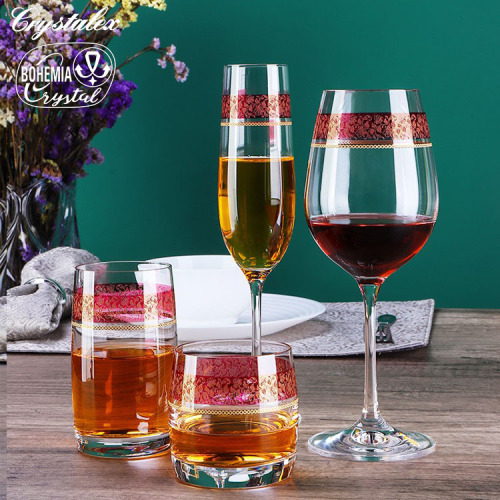 捷克进口杯子水晶杯红酒杯高档家用轻奢描金水杯威士忌酒杯高脚杯