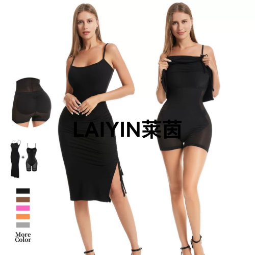 amazon cross-border hot thread body shaping dress drawstring light belly contracting two-in-one body shaping sling dress wholesale