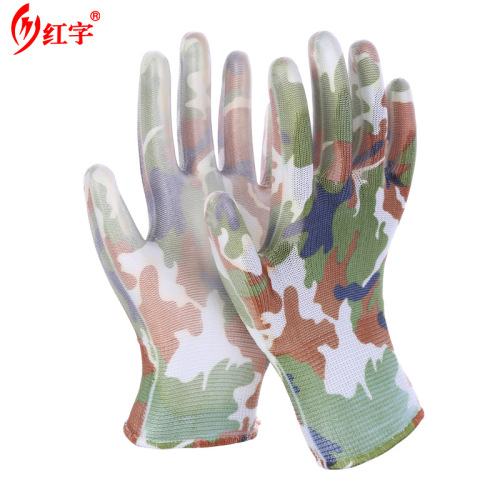 花PU涂掌薄款透气工作劳保手套 电子灵活贴手防静电耐磨印花手套