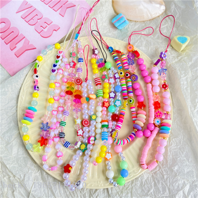 Trendy Colorful Acrylic Beads Mobile Phone Chain For Women Girls Cellphone Strap Anti-lost Lanyard Hanging Cord Jewelry