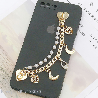 Pearl Double Chain Mobile Phone Lanyard Full Diamond Pendant Bracelet DIY Phone Case Decoration Pendant Phone Rope