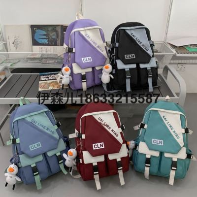 Backpack Women's 2023 New Korean Style Niche Letter Schoolbag Tooling Harajuku Style Male and Female Students Backpack Fashion