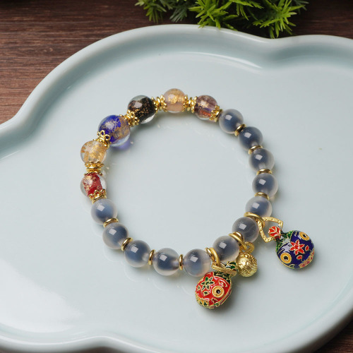 天然糖心玛瑙金箔琉璃手链复古多宝吞金兽运运珠文玩手串直播爆款