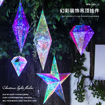 Colorful Diamond Five-Pointed Star Atrium Hanging Wedding Decoration Party Art Gallery Window Display Luminous LED Light