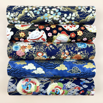 5Pcs 7.8*9.8in Handmade Fabric Set with Black and Wind Gilded Printed Cotton Quilted Fabric Bundle Handmade DIY Clothing Patch Sewing Accessories