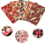 5Pcs 7.8*9.8in Handmade Fabric Set with Red and Wind Gilded Printed Cotton Quilted Fabric Bundle Handmade DIY Clothing Patch Sewing Accessories