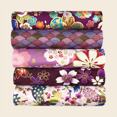 5Pcs 7.8*9.8in Purple Japanese Cotton Printed Quilted Pattern Handmade DIY Sewn Patch Handicraft