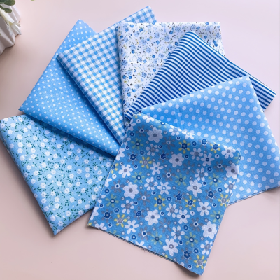 7Pcs 9.8*9.8in Blue Cotton Cloth Floral Printed Fabric Sewing Patchwork Needle Stitching DIY Handmade Accessories