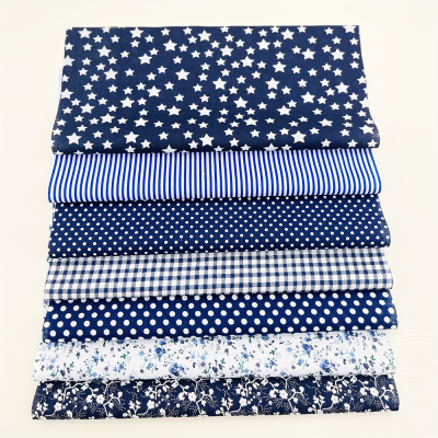 7Pcs 9.8*9.8in Navy Blue Cotton Cloth Floral Printed Fabric Sewing Patchwork Needle Stitching DIY Handmade Accessories