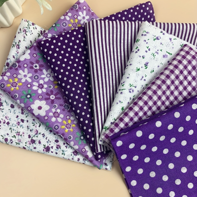7Pcs 9.8*9.8in Purple Cotton Cloth Floral Printed Fabric Sewing Patchwork Needle Stitching DIY Handmade Accessories