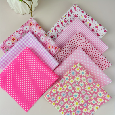 8Pcs 9.8*9.8in Pink Cotton Fabric Printed Square Sewing Needle Thread and Handmake DIY Patch Fabric Accessories
