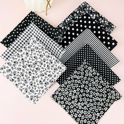 8Pcs 9.8*9.8in Black Cotton Fabric Printed Square Sewing Needle Thread and Handmake DIY Patch Fabric Accessories