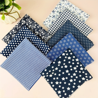 8Pcs 9.8*9.8in Navy Blue Cotton Fabric Printed Square Sewing Needle Thread and Handmake DIY Patch Fabric Accessories