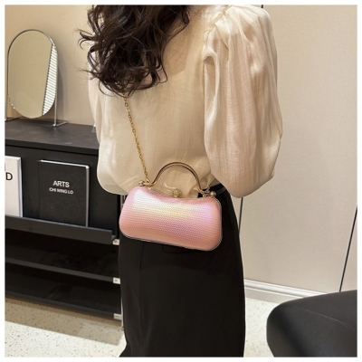Portable Dinner Bag Solid Color European and American Style Simple Double Ring Lift to Open Ladies Bag Advanced Clutch Purse Cross-Border Wholesale