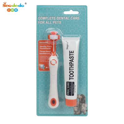 SoododoXDL-Pet toothbrush toothpaste set dog cat oral cleaning three-head dog toothbrush cat toothbrush pet supplies wholesale