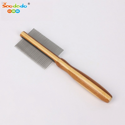 SoododoXDL-Color bamboo double-sided row comb Dog comb Pet grooming hair removal comb Cat flea comb hair removal knot opening pet supplies