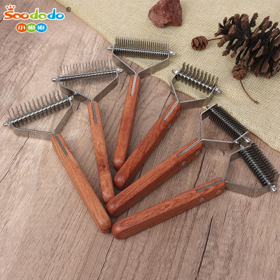 SoododoXDL-Pet knotted comb Dog wood handle double-sided hair removal comb cat hair removal cleaning beauty comb pet supplies wholesale