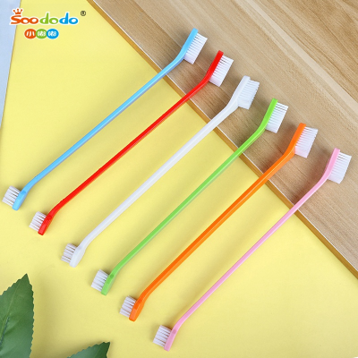 SoododoXDL-93055Pet double-headed toothbrush Dog cat oral cleaning dog toothbrush nylon silk cat toothbrush pet supplies wholesale
