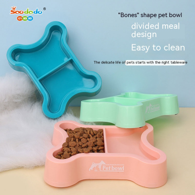 Soododo XDL-93601 Pet double bowl Dog bowl Cat bowl Dog drink and eat two purpose rice bowl Cute bone shape pet bowl