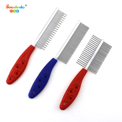 Soododo XDGPS0016 Cat grooming comb Footprints non-slip handle pet comb Stainless steel dog row comb